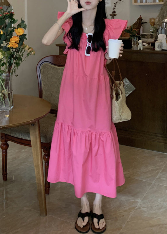 Ruffle Backless Square Collar Maxi Dress Pink Lc0037