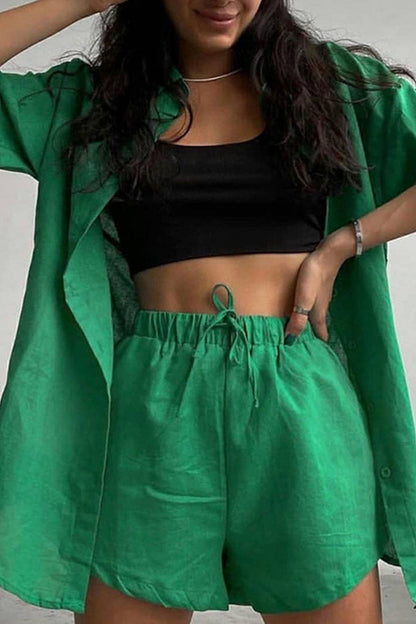Short Sleeve Shirt Drawstring Shorts Suits