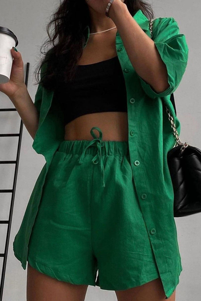 Short Sleeve Shirt Drawstring Shorts Suits
