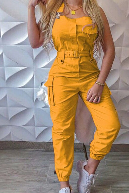 Sleeveless Belted Cargo Jumpsuits