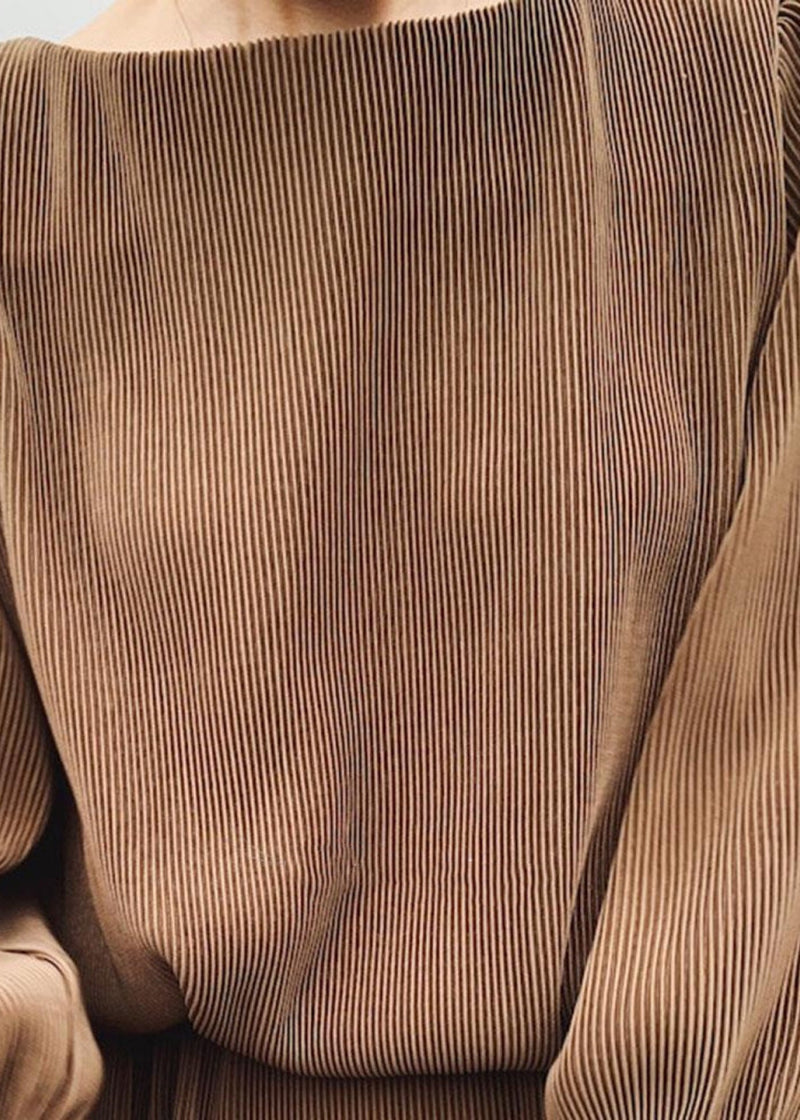 Split Long Sleeve Round Neck Maxi Dress Chocolate Lc0024