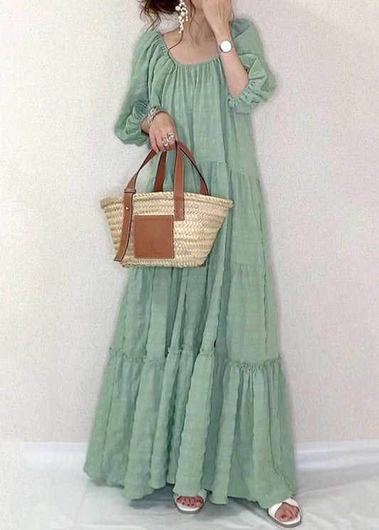 Square Collar Ruffle Maxi Dress Light Green Lc0022