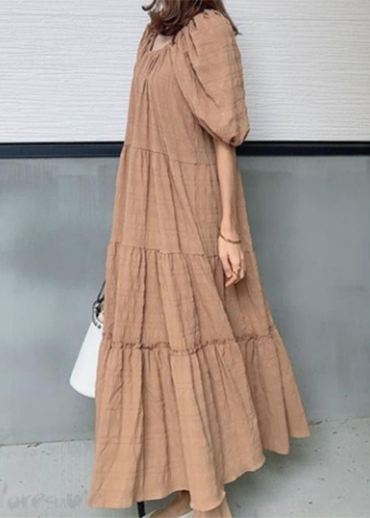 Square Collar Ruffle Maxi Dress Light Green Lc0022