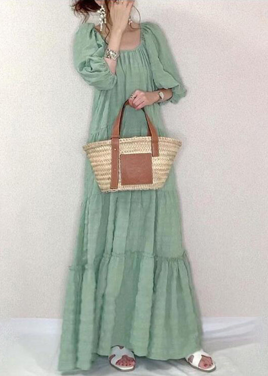 Square Collar Ruffle Maxi Dress Light Green Lc0022