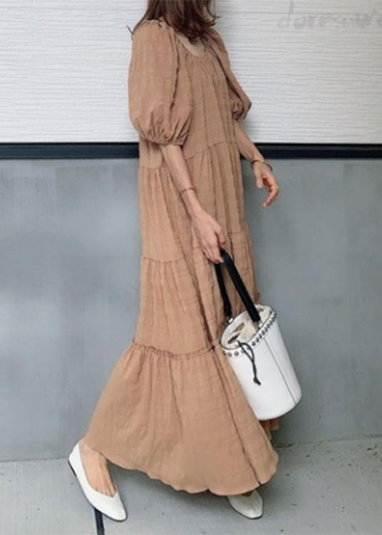 Square Collar Ruffle Maxi Dress Light Green Lc0022