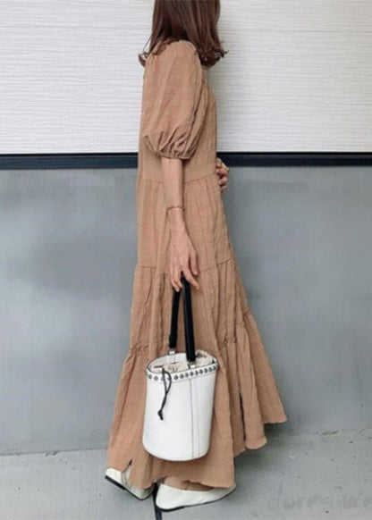 Square Collar Ruffle Maxi Dress Light Green Lc0022