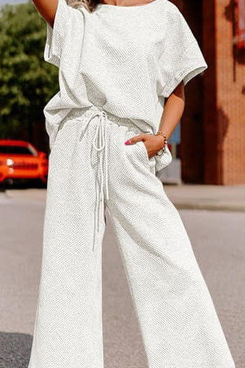 Textured T-shirt Long Pants Set