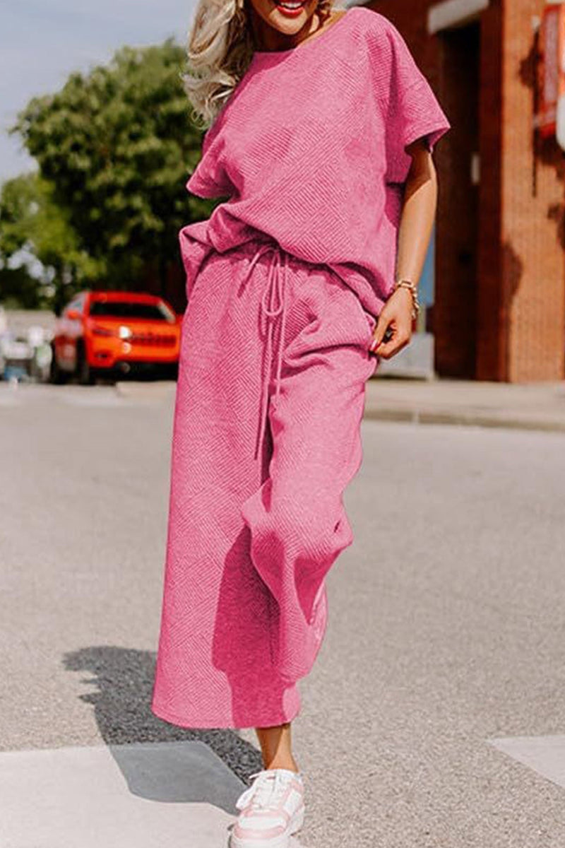 Textured T-shirt Long Pants Set