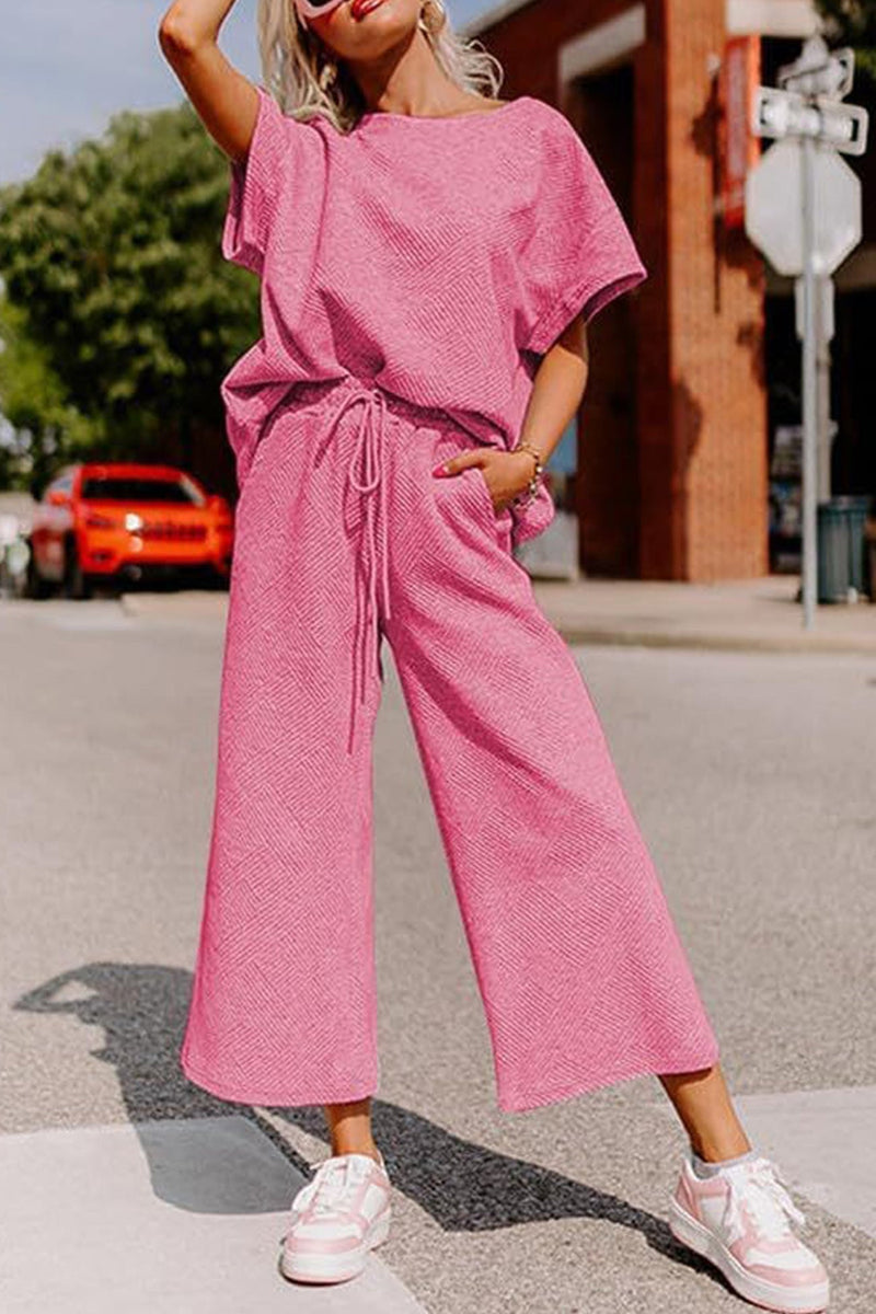 Textured T-shirt Long Pants Set