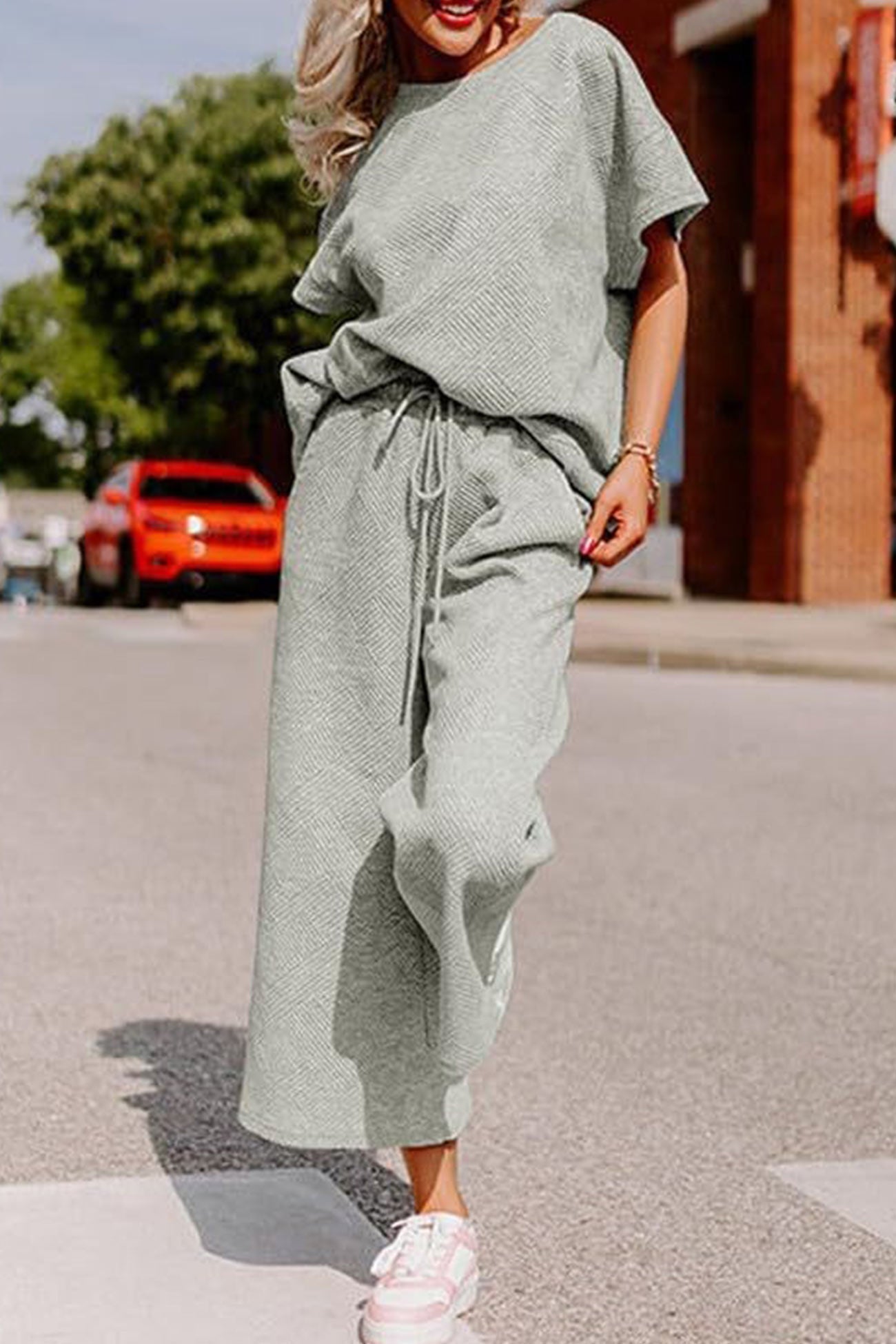 Textured T-shirt Long Pants Set