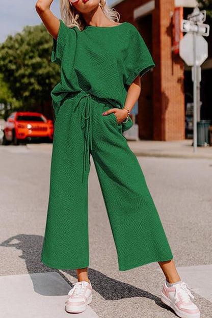 Textured T-shirt Long Pants Set