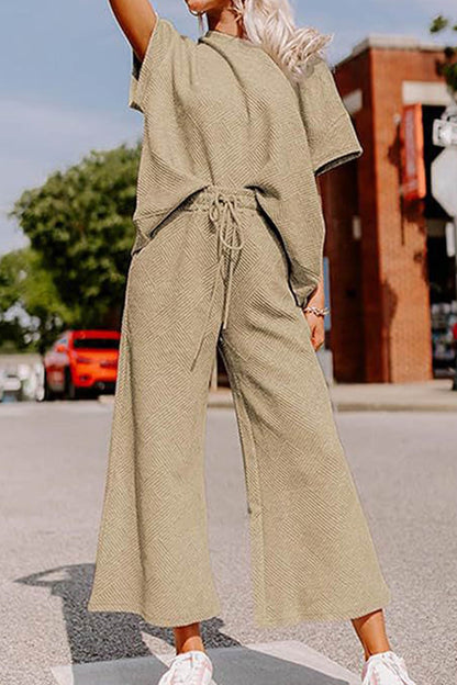 Textured T-shirt Long Pants Set