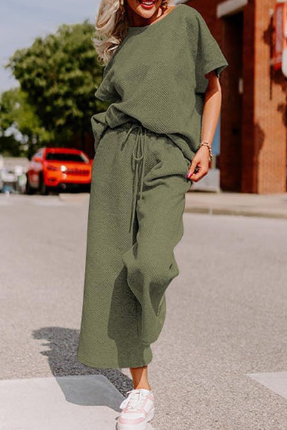 Textured T-shirt Long Pants Set