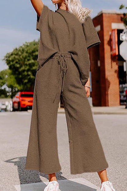 Textured T-shirt Long Pants Set