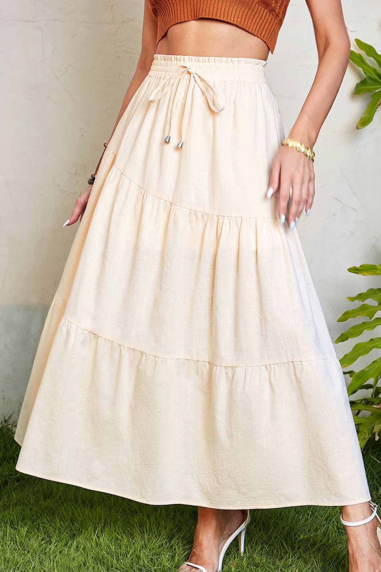 Color A-line Pleated Tiered Skirt