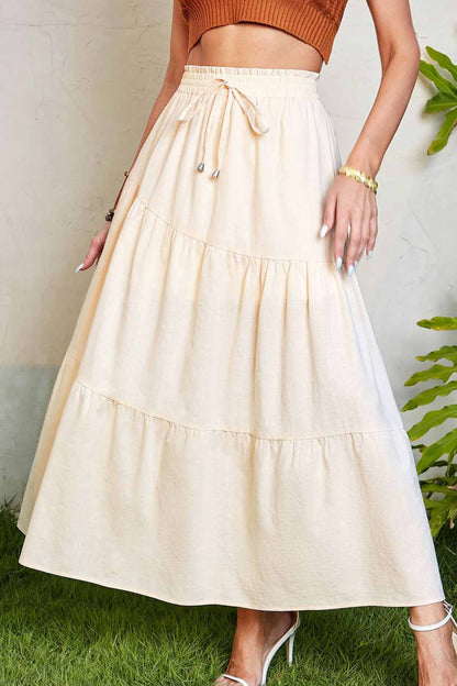 Color A-line Pleated Tiered Skirt