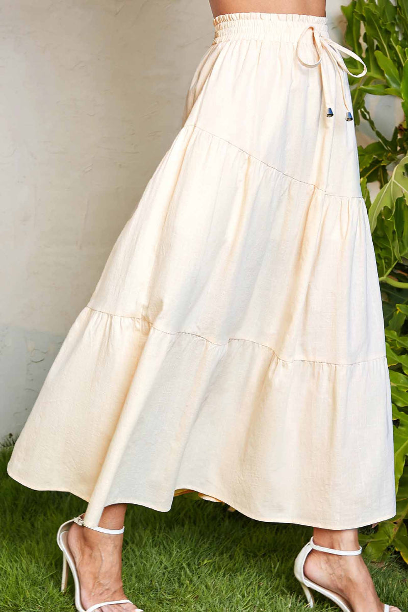 Color A-line Pleated Tiered Skirt