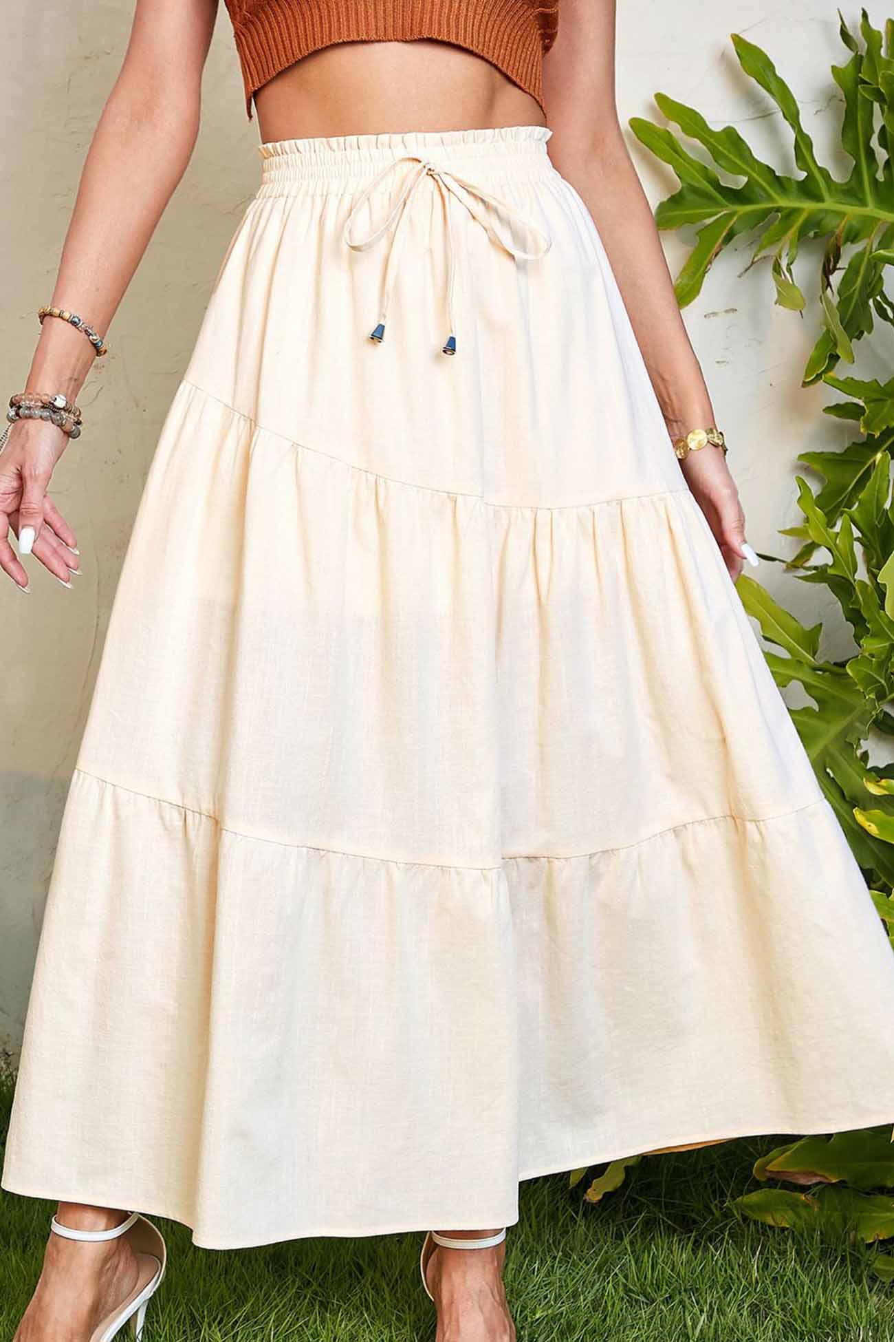 Color A-line Pleated Tiered Skirt