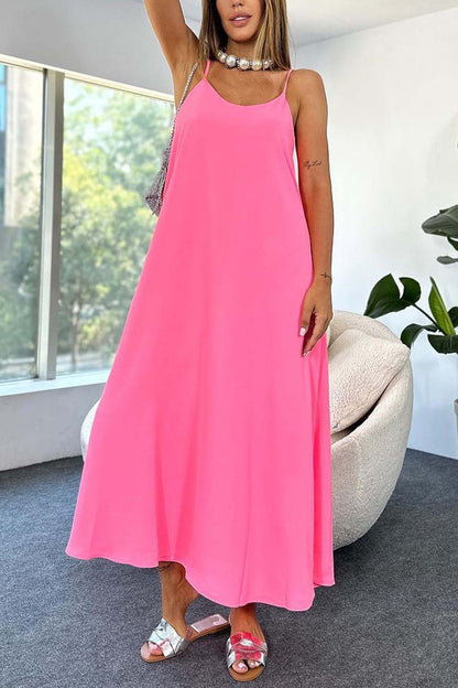 Color A-line Sleeveless Midi Dress
