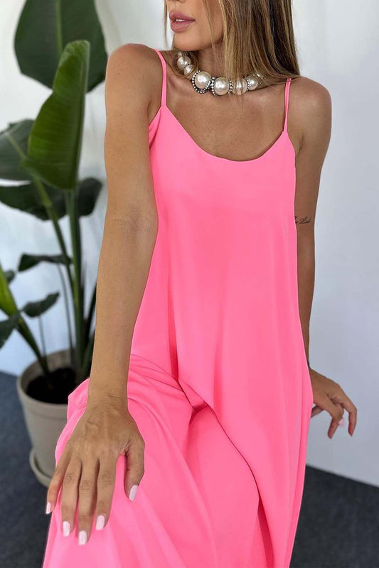 Color A-line Sleeveless Midi Dress
