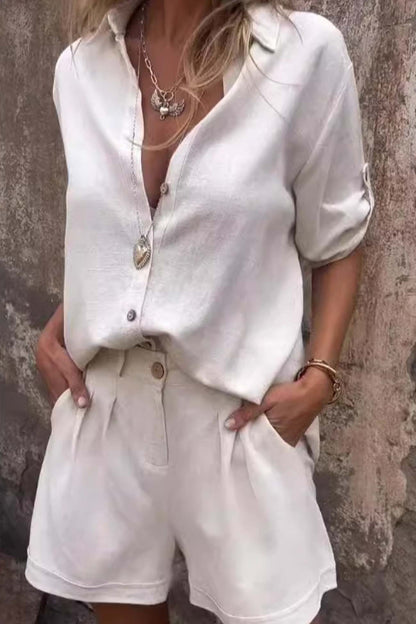 Color Button Down Half Sleeve Shorts Set