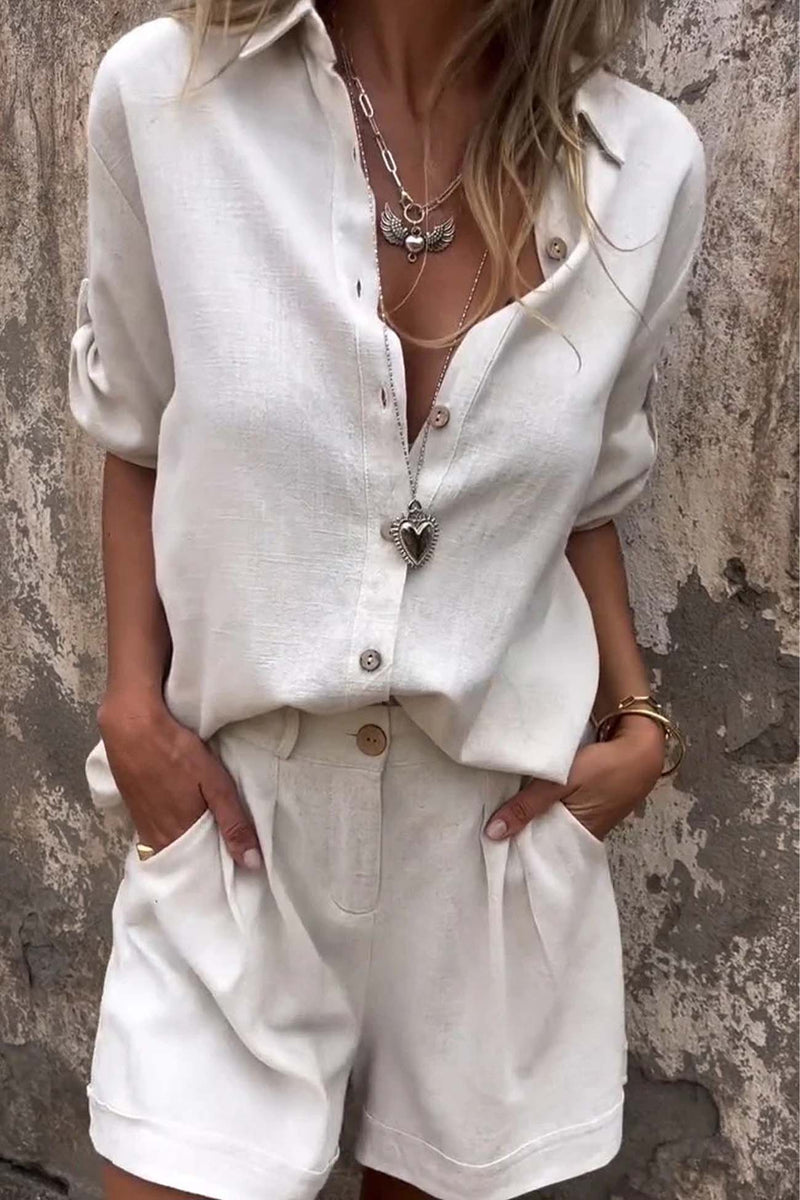 Color Button Down Half Sleeve Shorts Set
