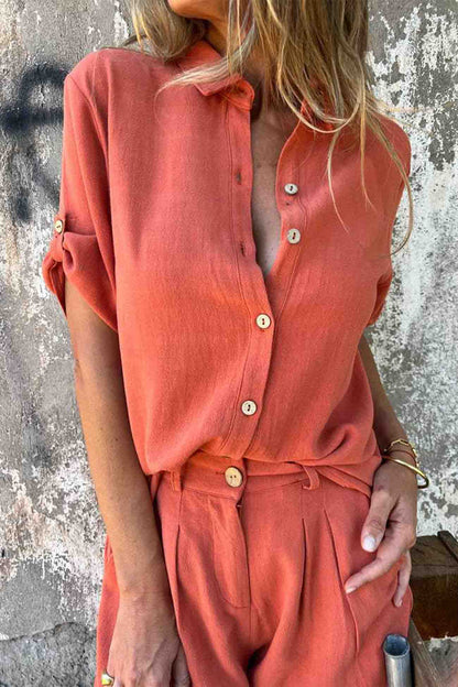 Color Button Down Half Sleeve Shorts Set