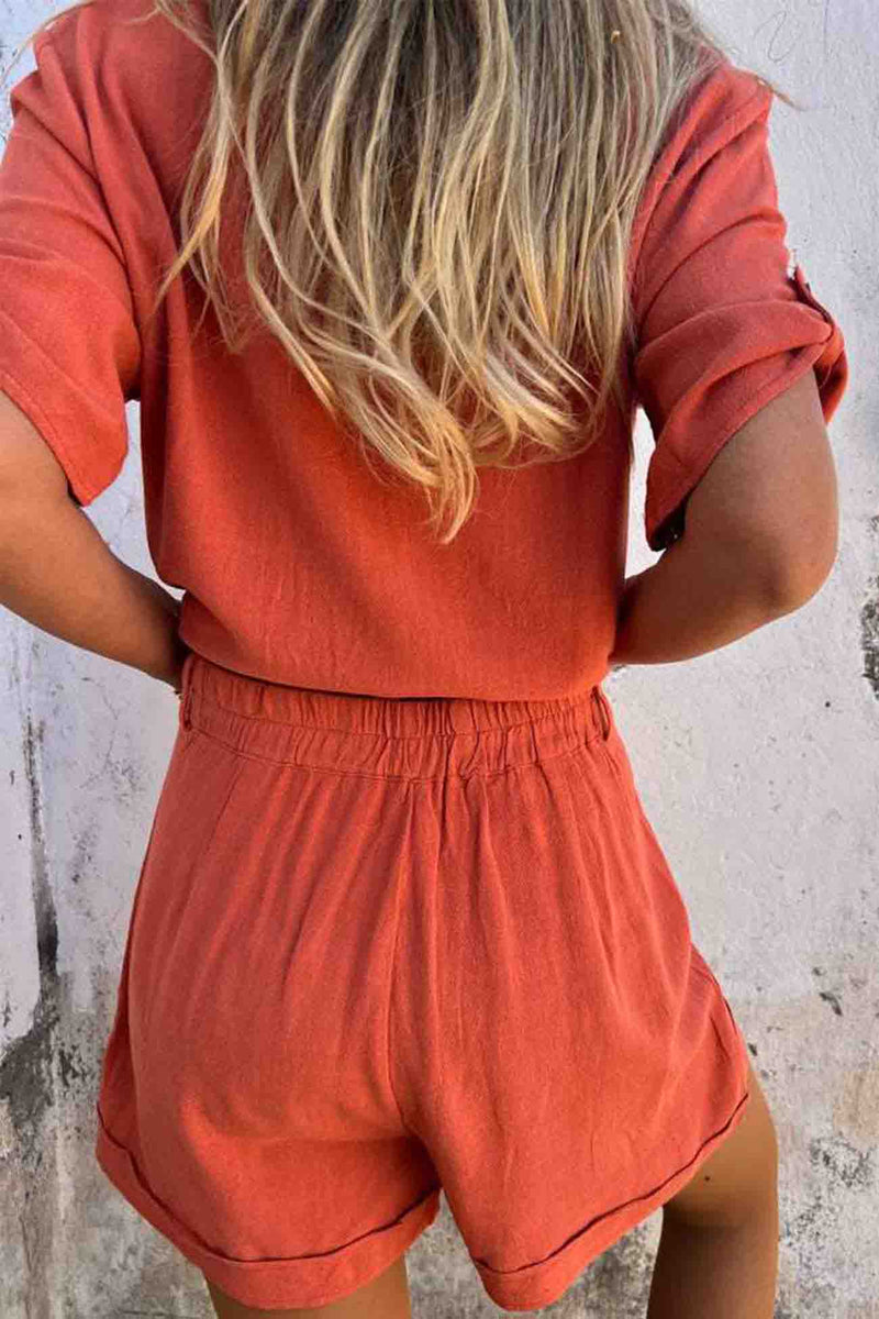 Color Button Down Half Sleeve Shorts Set