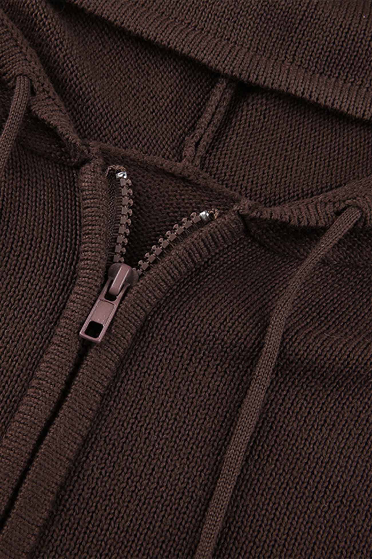 Color Hooded Pocket Zip-up Cardigan