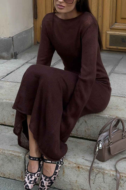 Color Knitted Semi-sheer Maxi Dress Set