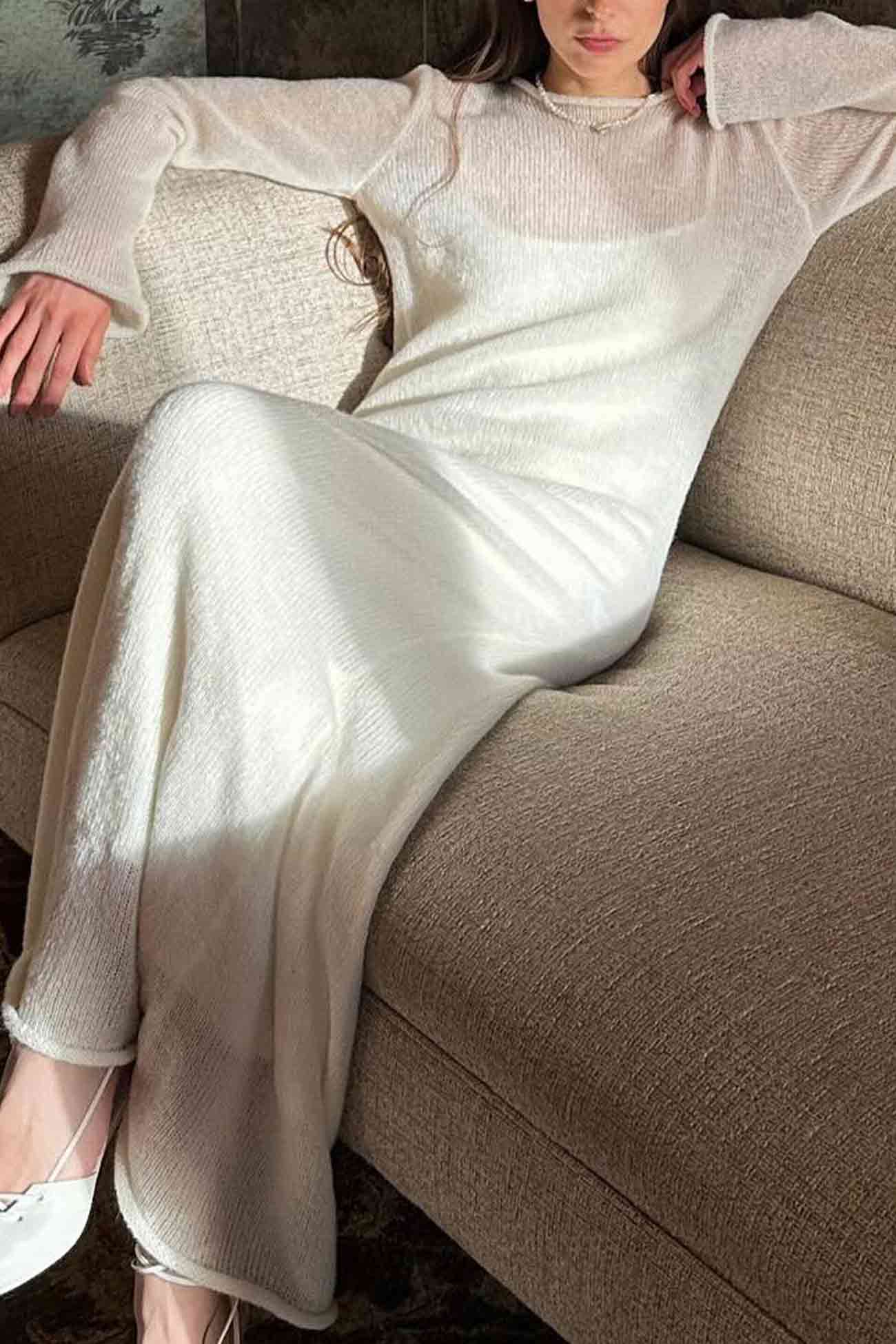 Color Knitted Semi-sheer Maxi Dress Set