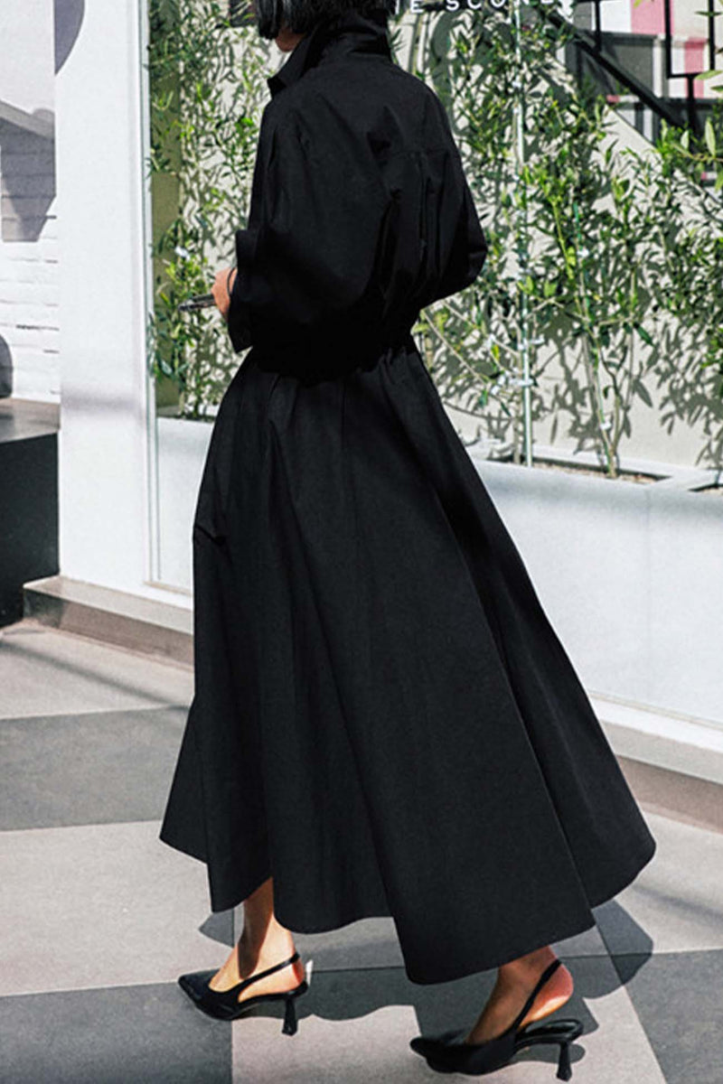 Cotton Long Sleeve A-line Shirt Midi Dress