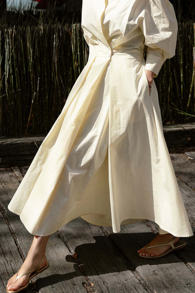 Cotton Long Sleeve A-line Shirt Midi Dress