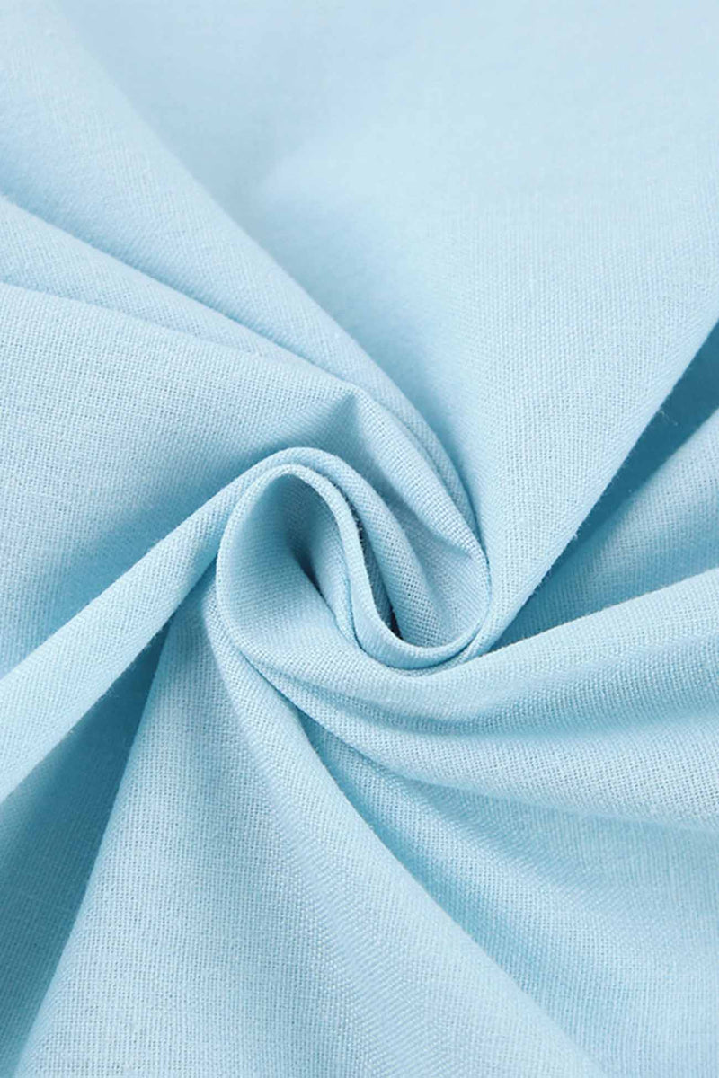 Color Puff Sleeve Knot Midi Dress
