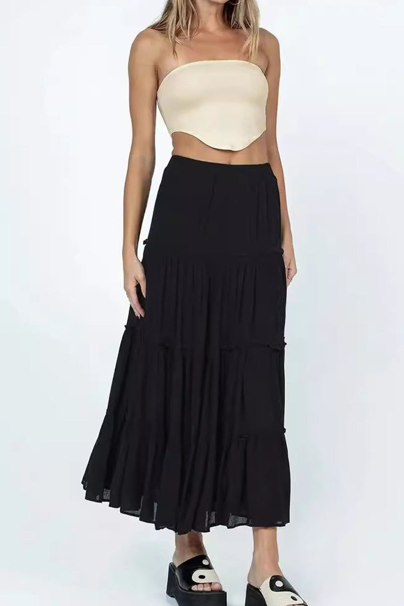 Color Ruffled Tiered Skirt