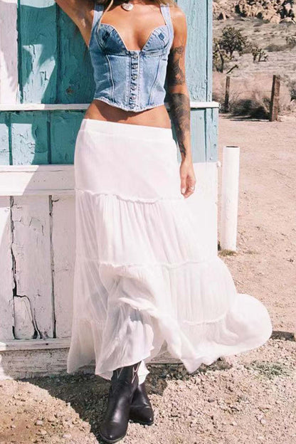 Color Ruffled Tiered Skirt