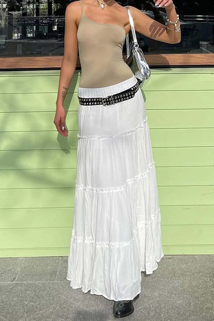 Color Ruffled Tiered Skirt