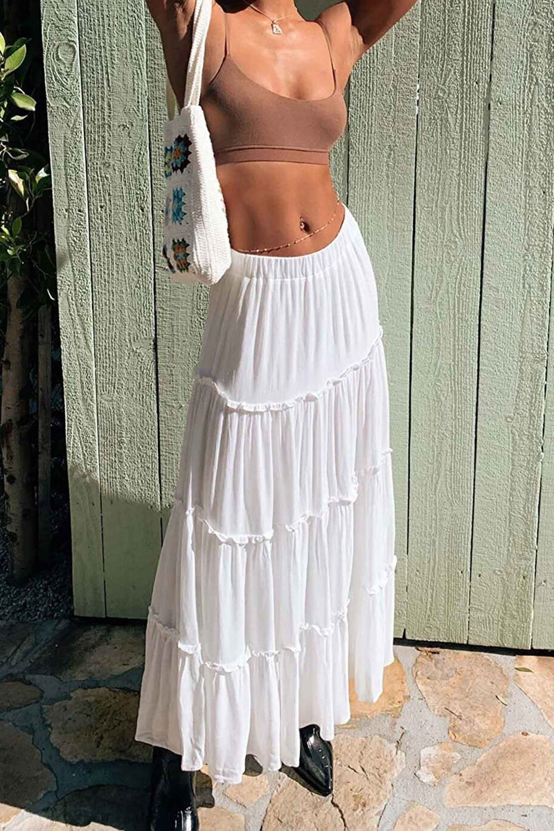 Color Ruffled Tiered Skirt