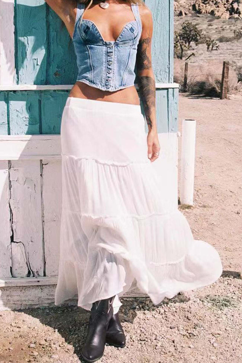 Color Ruffled Tiered Skirt