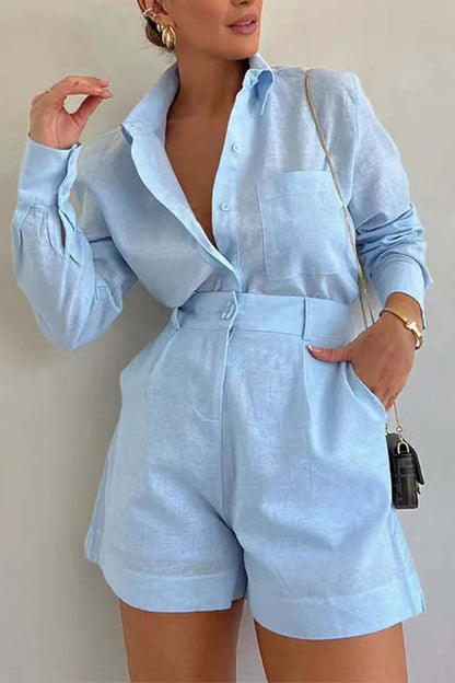 Color Shorts Long Sleeve Shirt Suit