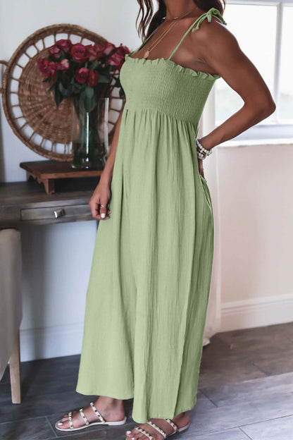 Color Sleeveless Smocked Jumpsuit