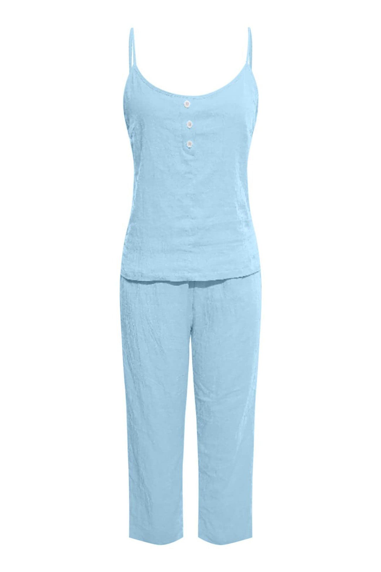 Color Cotton Spaghetti Straps Long Pants Set