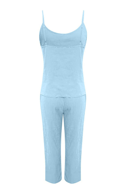 Color Cotton Spaghetti Straps Long Pants Set