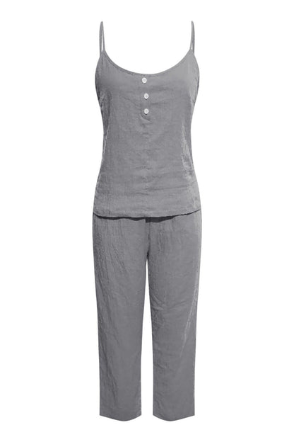 Color Cotton Spaghetti Straps Long Pants Set
