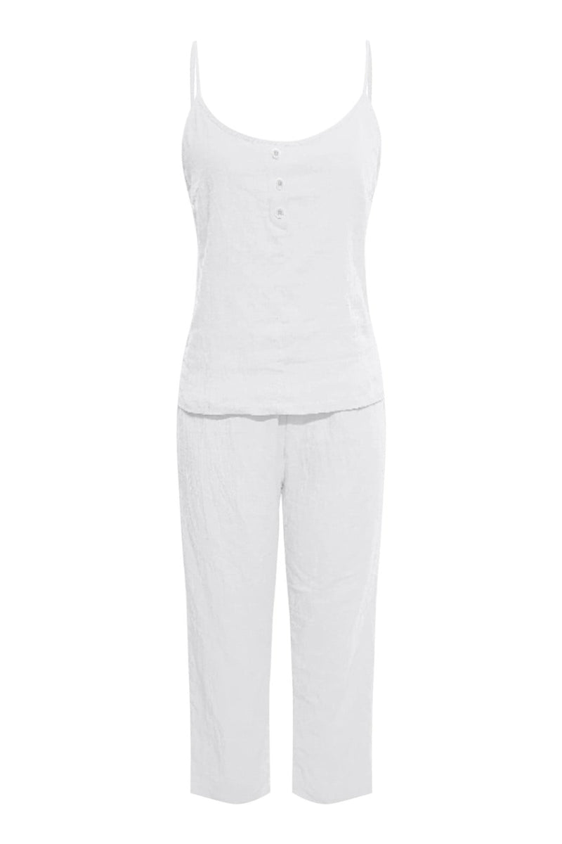 Color Cotton Spaghetti Straps Long Pants Set
