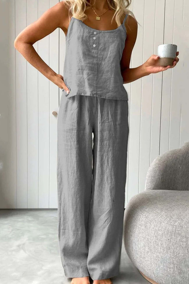 Color Cotton Spaghetti Straps Long Pants Set