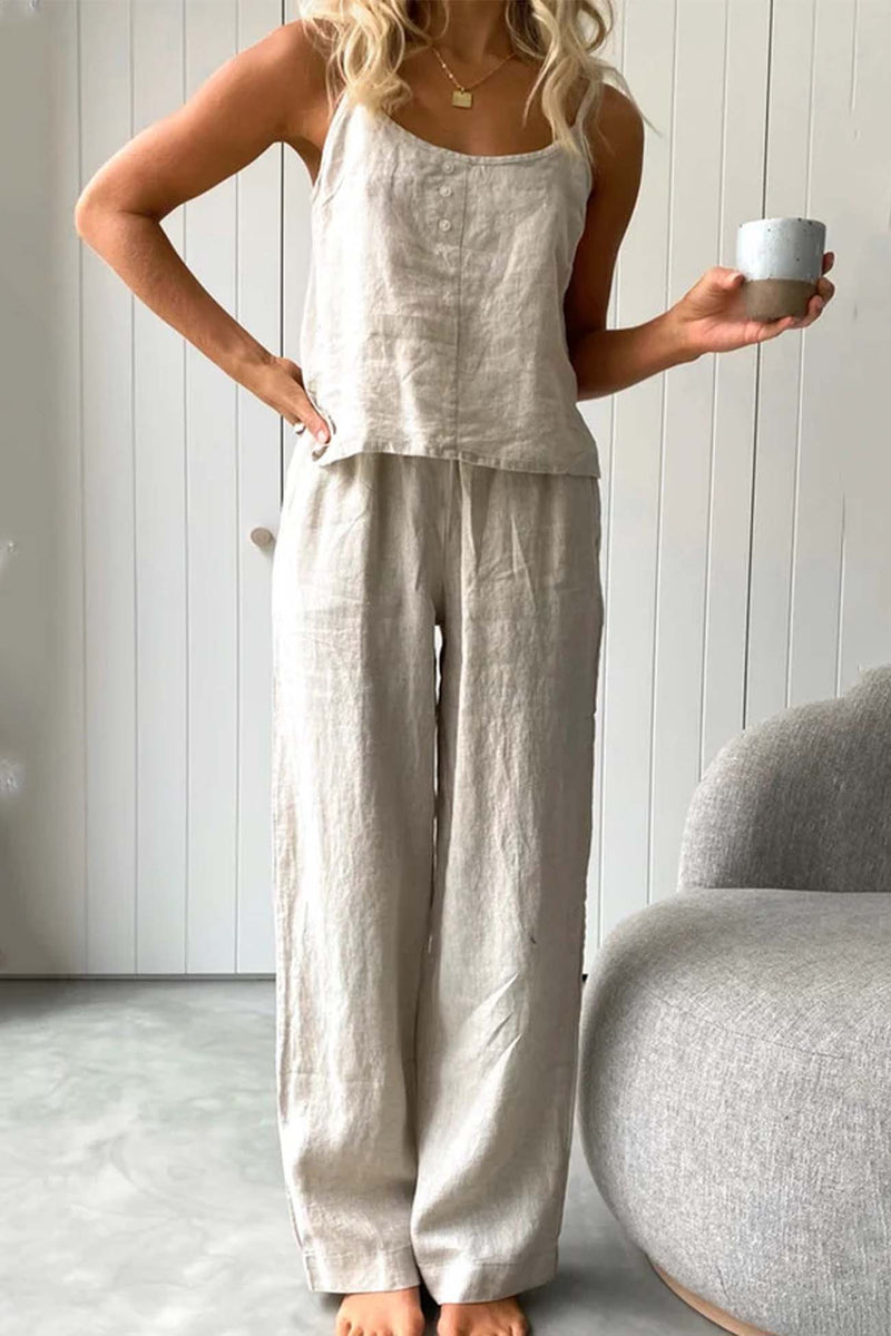 Color Cotton Spaghetti Straps Long Pants Set