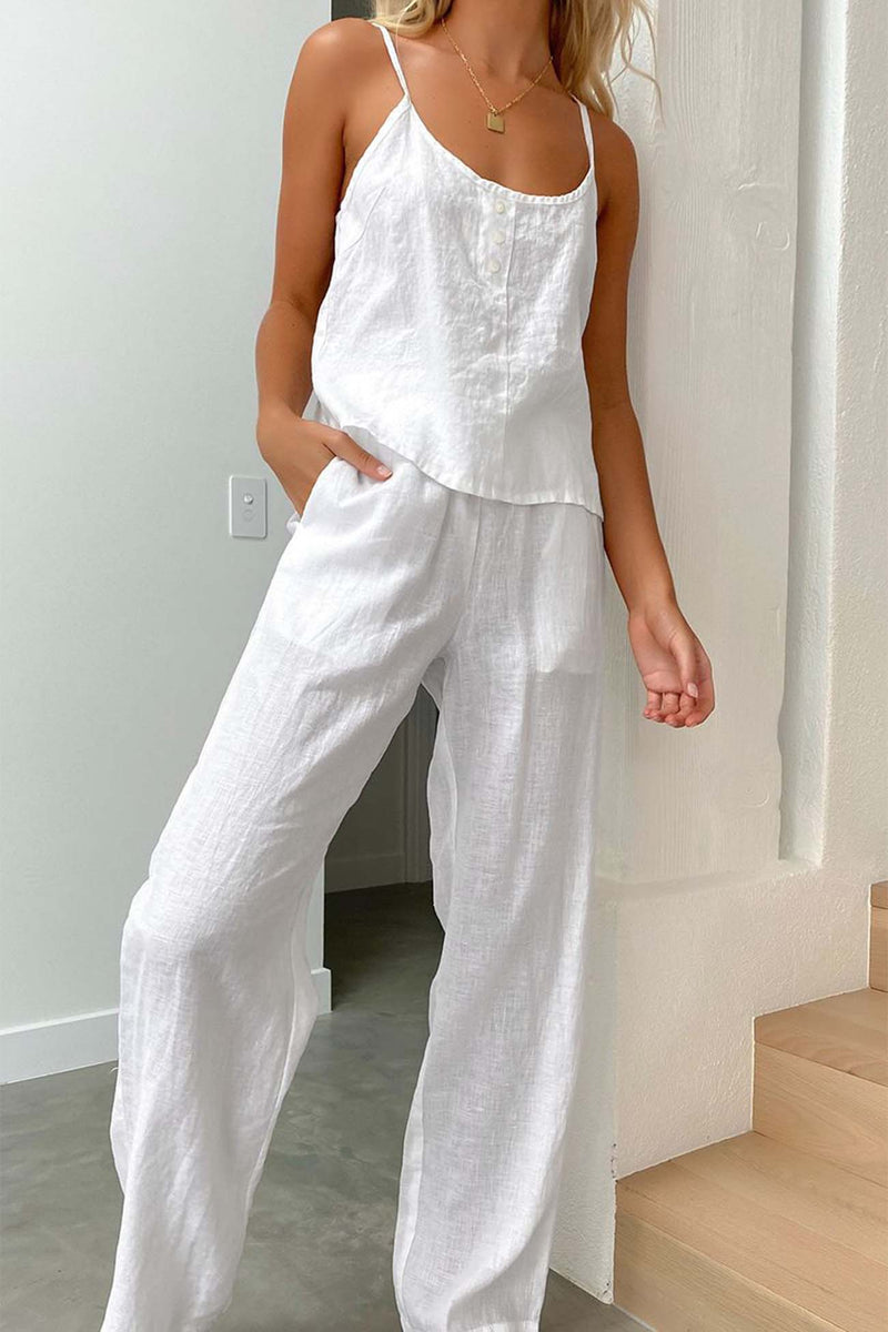 Color Cotton Spaghetti Straps Long Pants Set