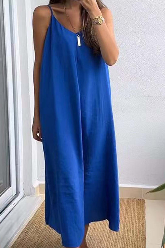 Color Spaghetti Straps Loose Midi Dress