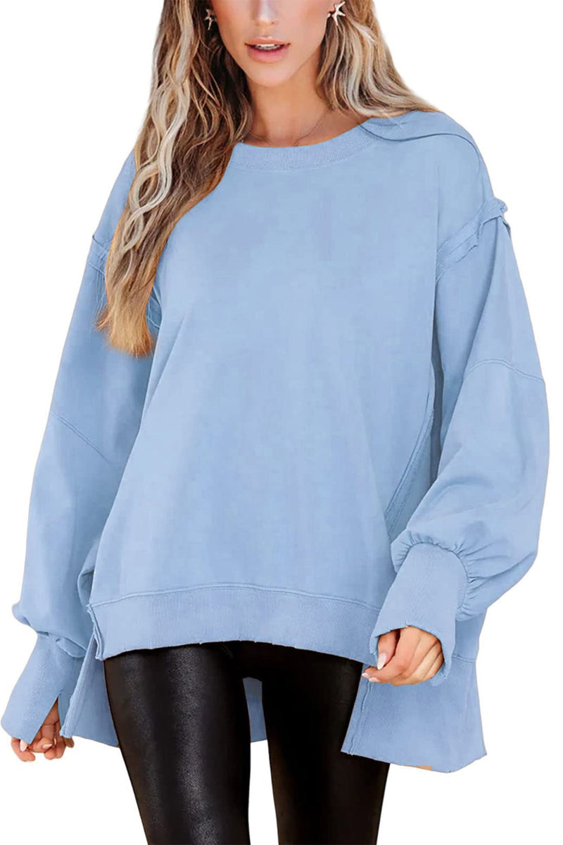 Crew Neck Long Sleeve Slit Sweatshirt